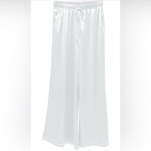 White Satin Wide Leg Pants
